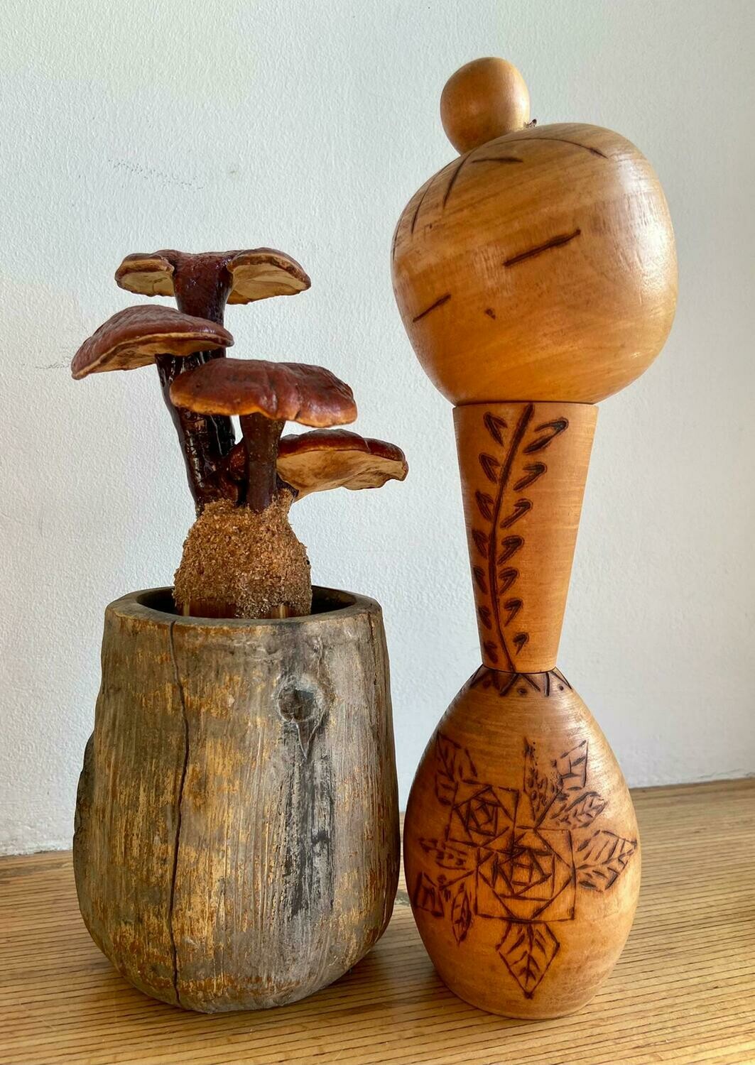 Vintage Sōsaku Kokeshi with Floral Decoration, ca. 1960–1980