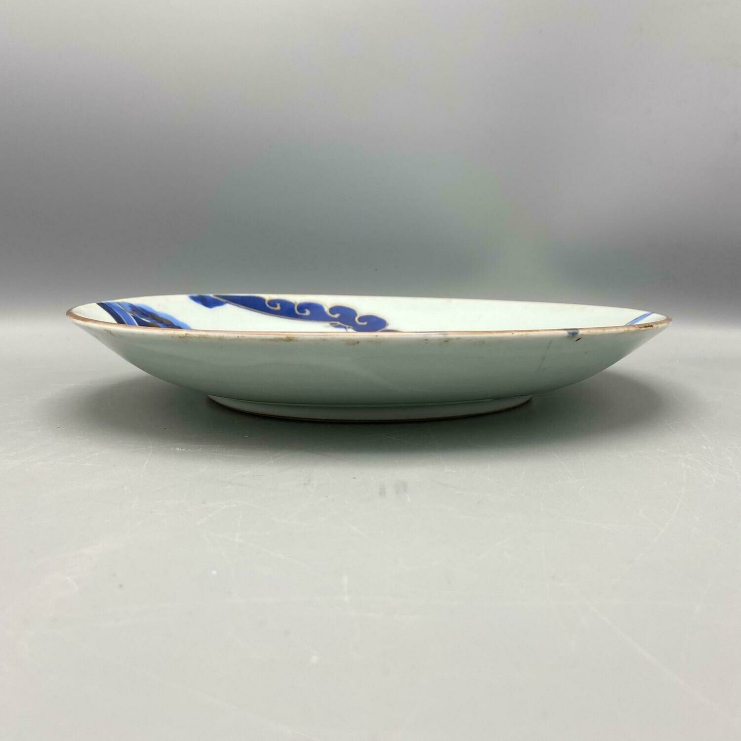 Antique Japanese Arita Hizen Plate with Mountain Landscape, Meiji Period