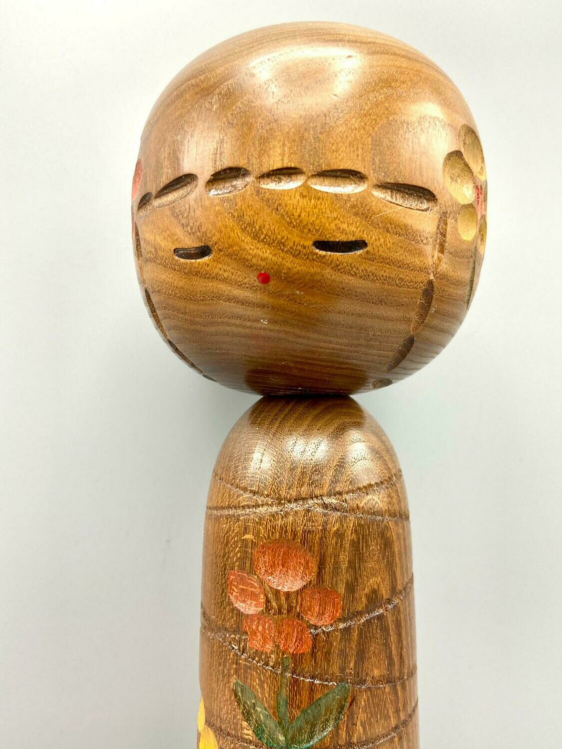 Vintage Sōsaku Kokeshi with Floral Decoration by Masashi Takeda, ca. 1960–1980