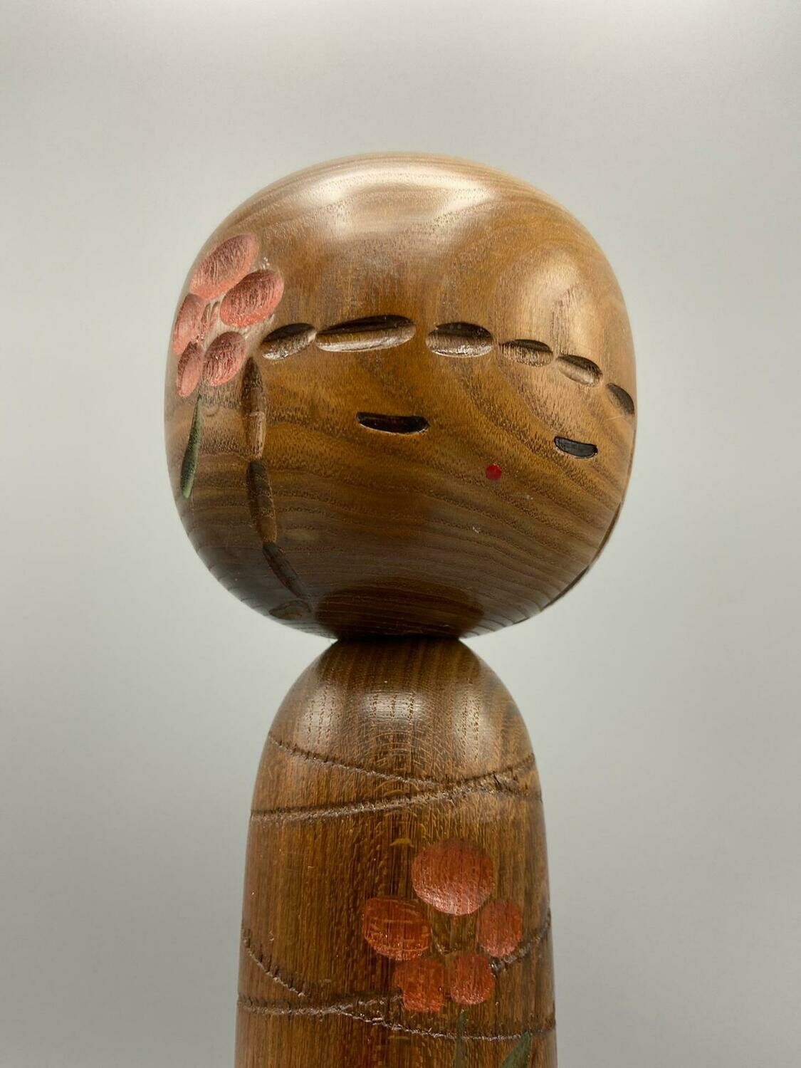 Vintage Sōsaku Kokeshi with Floral Decoration by Masashi Takeda, ca. 1960–1980