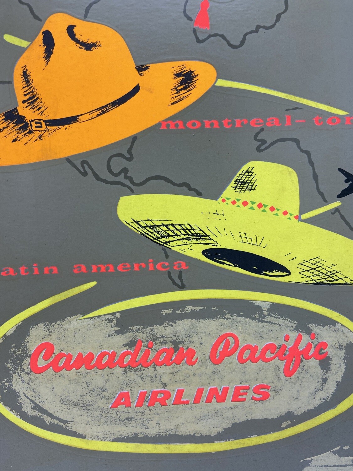 Vintage Canadian Pacific Airlines Advertising Board ‘Hats Off to the New Route’, ca. 1950–1960 Vintage Canadian Pacific Airlines Advertising Board ‘Hats Off to the New Route’, ca. 1950–1960