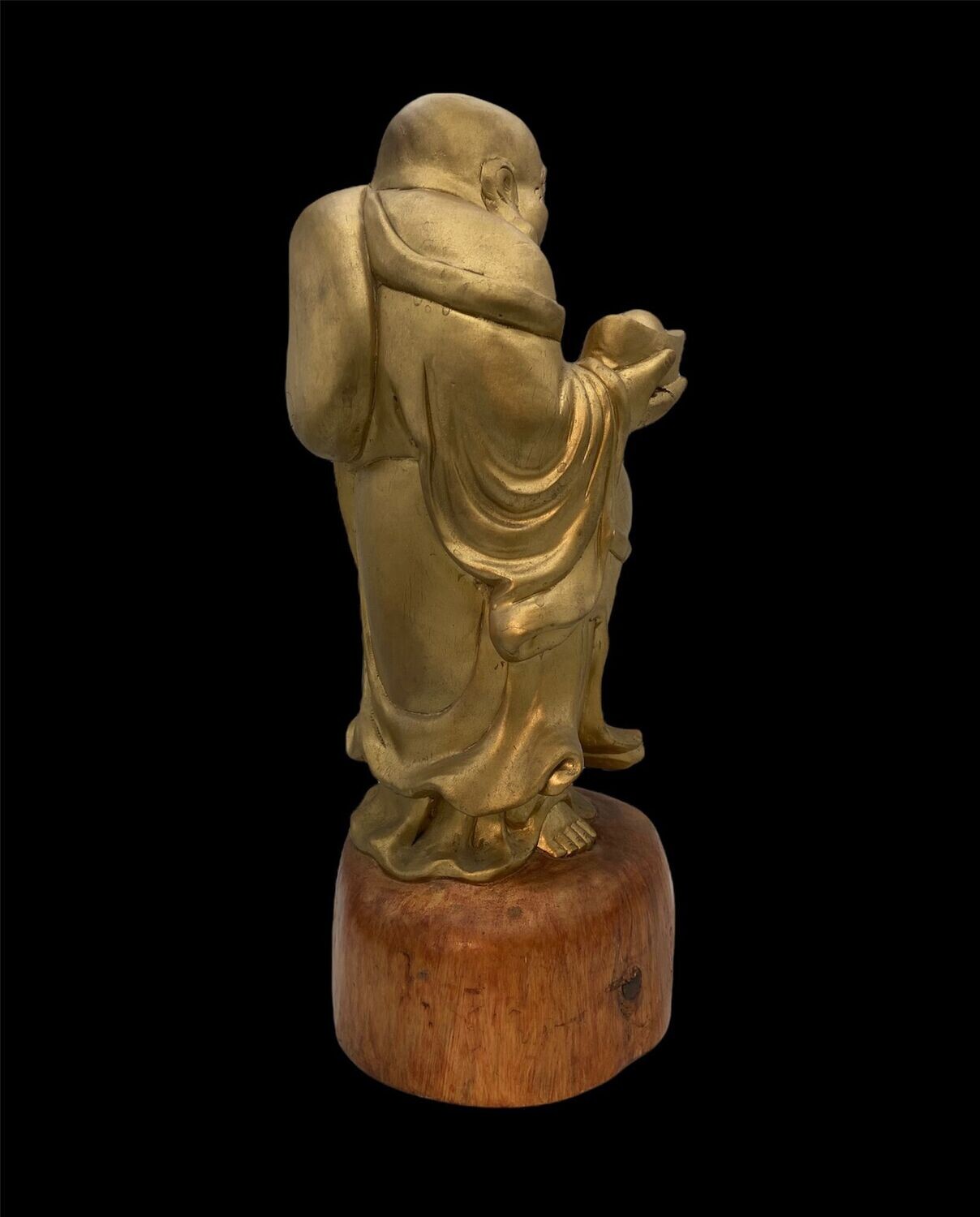 Antique Japanese Wooden Hotei with Gilt-Coloured Finish, Early Shōwa Period