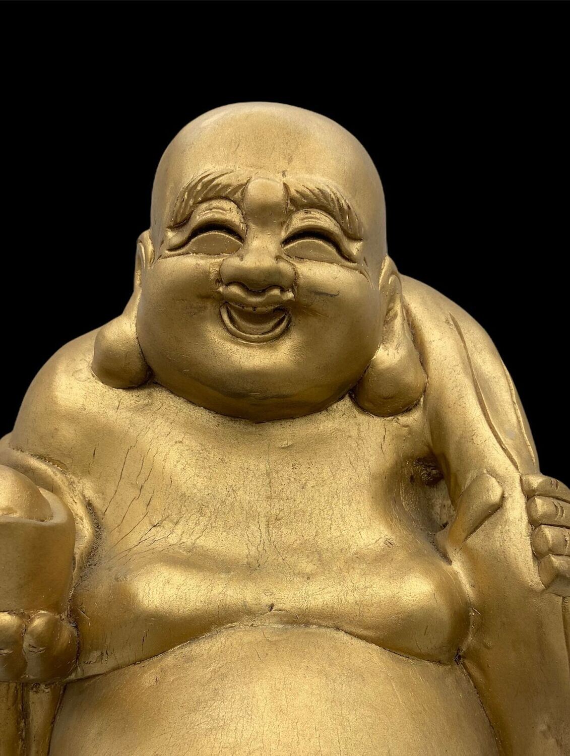 Antique Japanese Wooden Hotei with Gilt-Coloured Finish, Early Shōwa Period