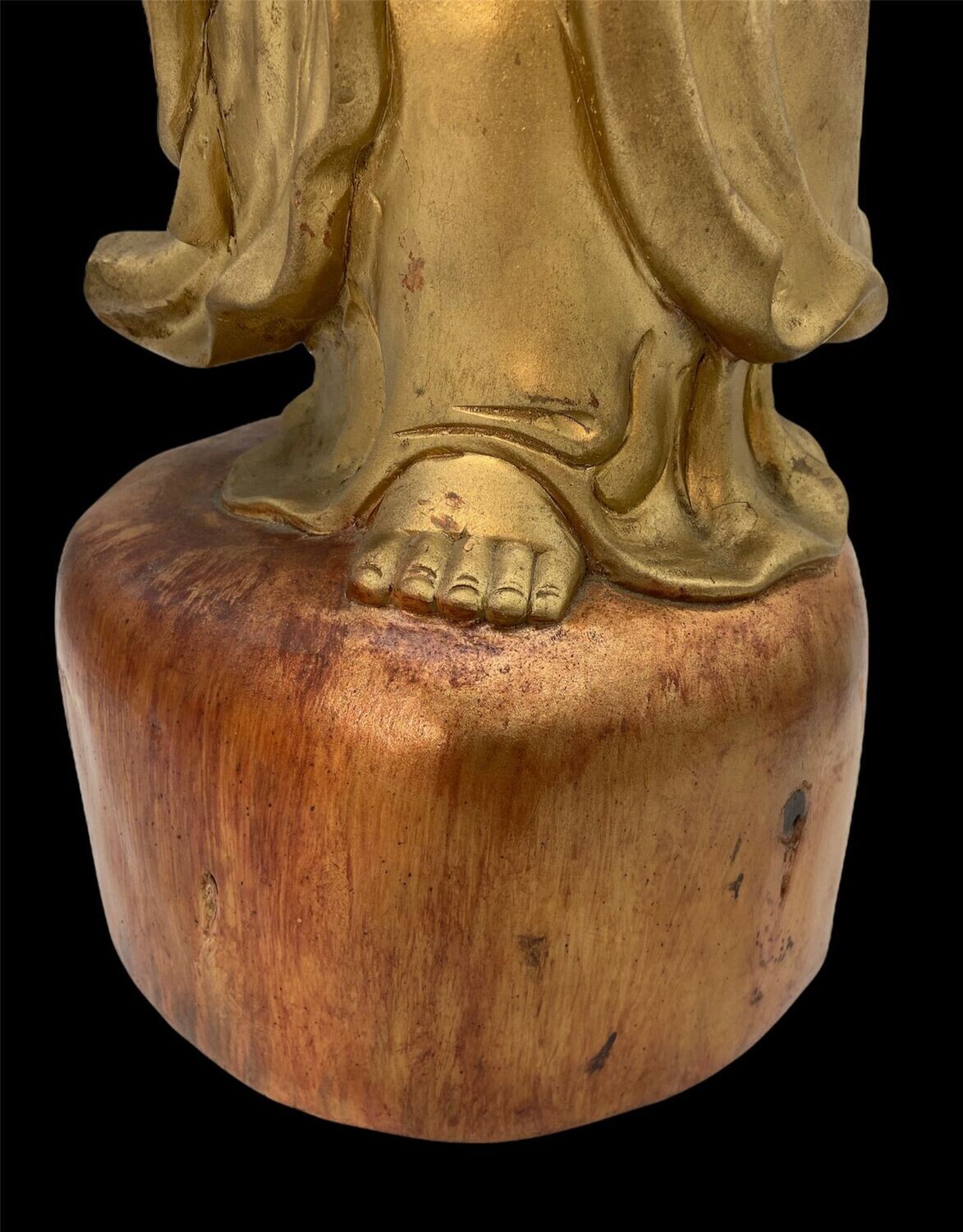 Antique Japanese Wooden Hotei with Gilt-Coloured Finish, Early Shōwa Period