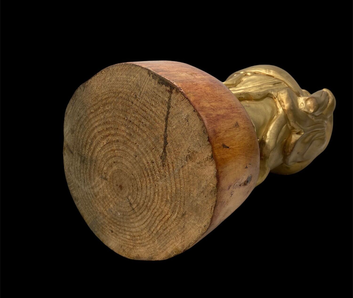 Antique Japanese Wooden Hotei with Gilt-Coloured Finish, Early Shōwa Period