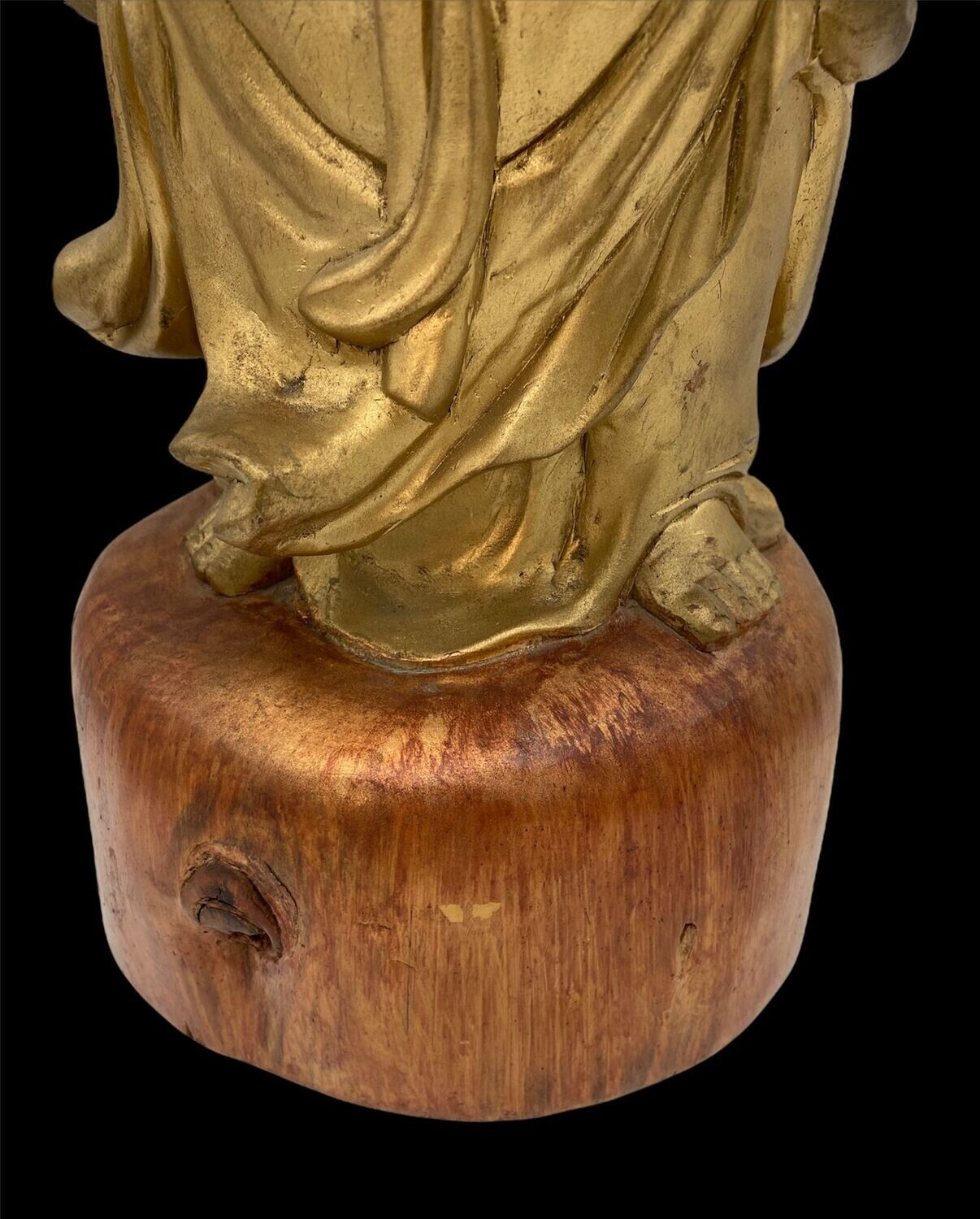 Antique Japanese Wooden Hotei with Gilt-Coloured Finish, Early Shōwa Period