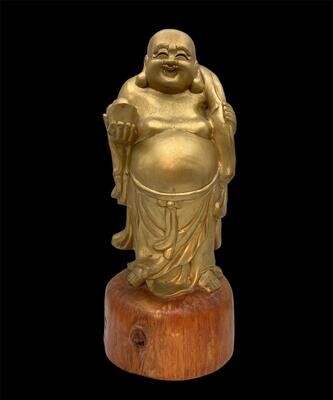 Antique Japanese Wooden Hotei with Gilt-Coloured Finish, Early Shōwa Period