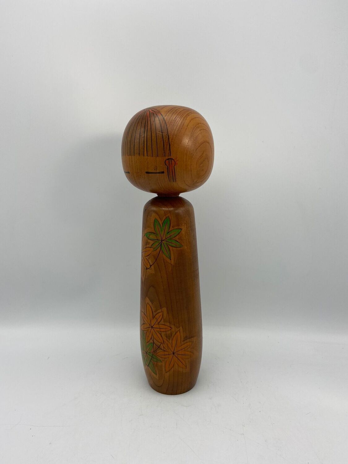 Vintage Sōsaku Kokeshi with Maple Leaves by Masami Katō, ca. 1960–1980