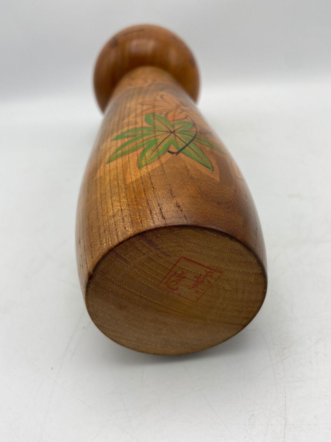 Vintage Sōsaku Kokeshi with Maple Leaves by Masami Katō, ca. 1960–1980