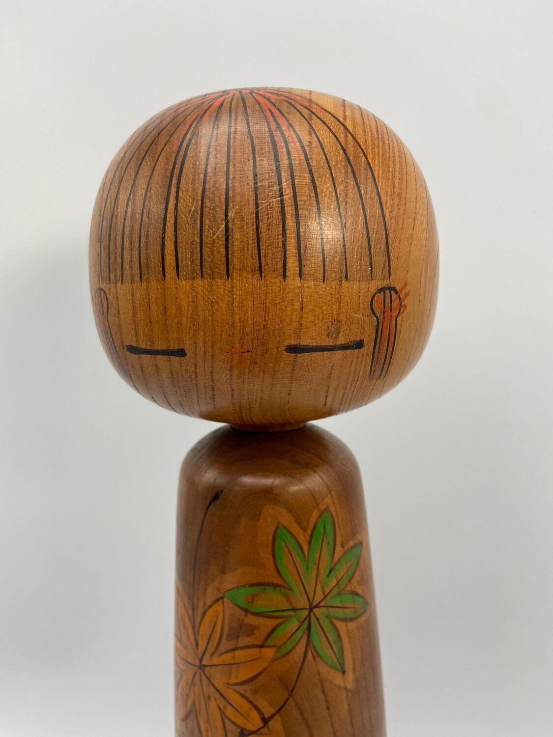 Vintage Sōsaku Kokeshi with Maple Leaves by Masami Katō, ca. 1960–1980
