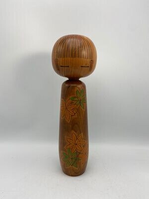 Vintage Sōsaku Kokeshi with Maple Leaves by Masami Katō, ca. 1960–1980