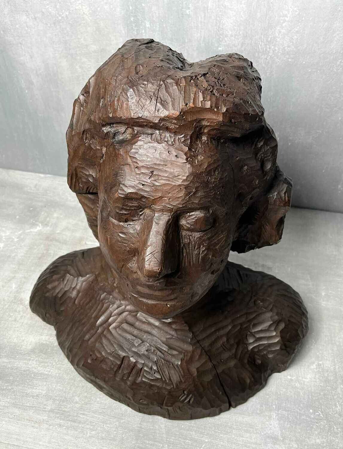 Antieke Houten Vrouwenbuste ‘Sabine’, gedateerd 1845