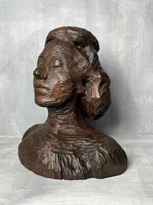 Antieke Houten Vrouwenbuste ‘Sabine’, gedateerd 1845