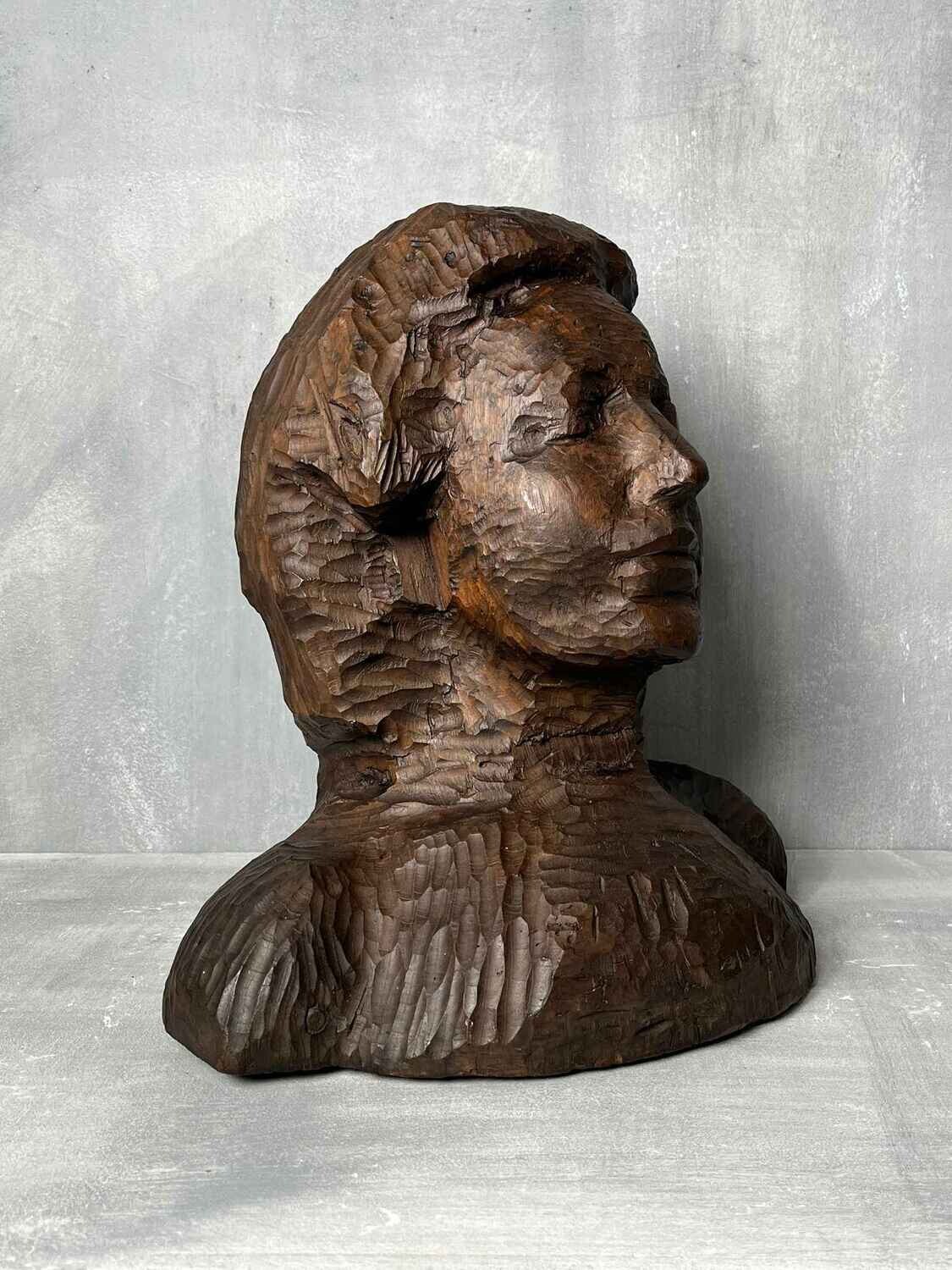 Antieke Houten Vrouwenbuste ‘Sabine’, gedateerd 1845