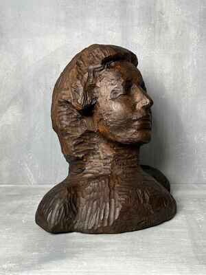 Antieke Houten Vrouwenbuste ‘Sabine’, gedateerd 1845