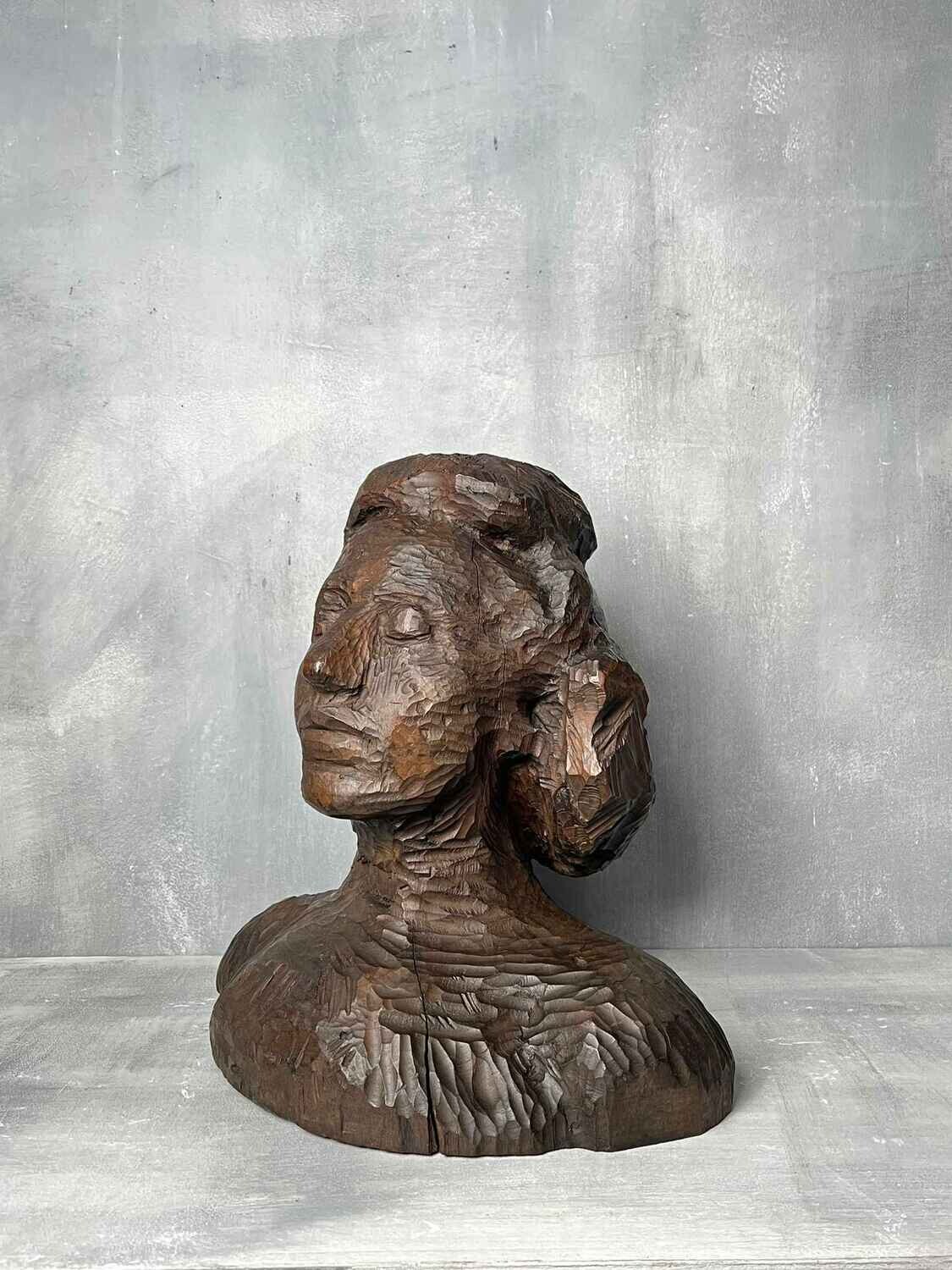 Antieke Houten Vrouwenbuste ‘Sabine’, gedateerd 1845