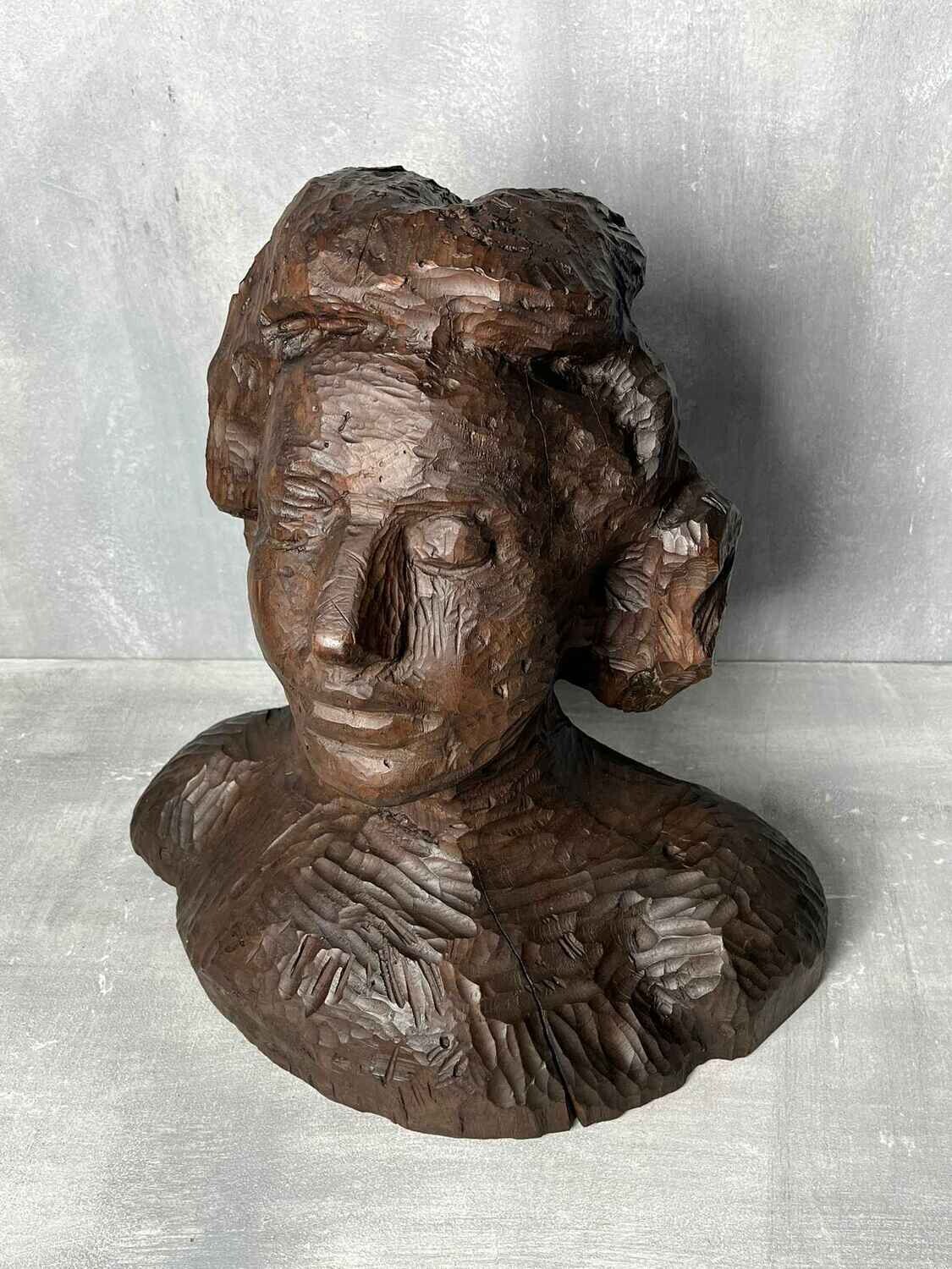 Antieke Houten Vrouwenbuste ‘Sabine’, gedateerd 1845