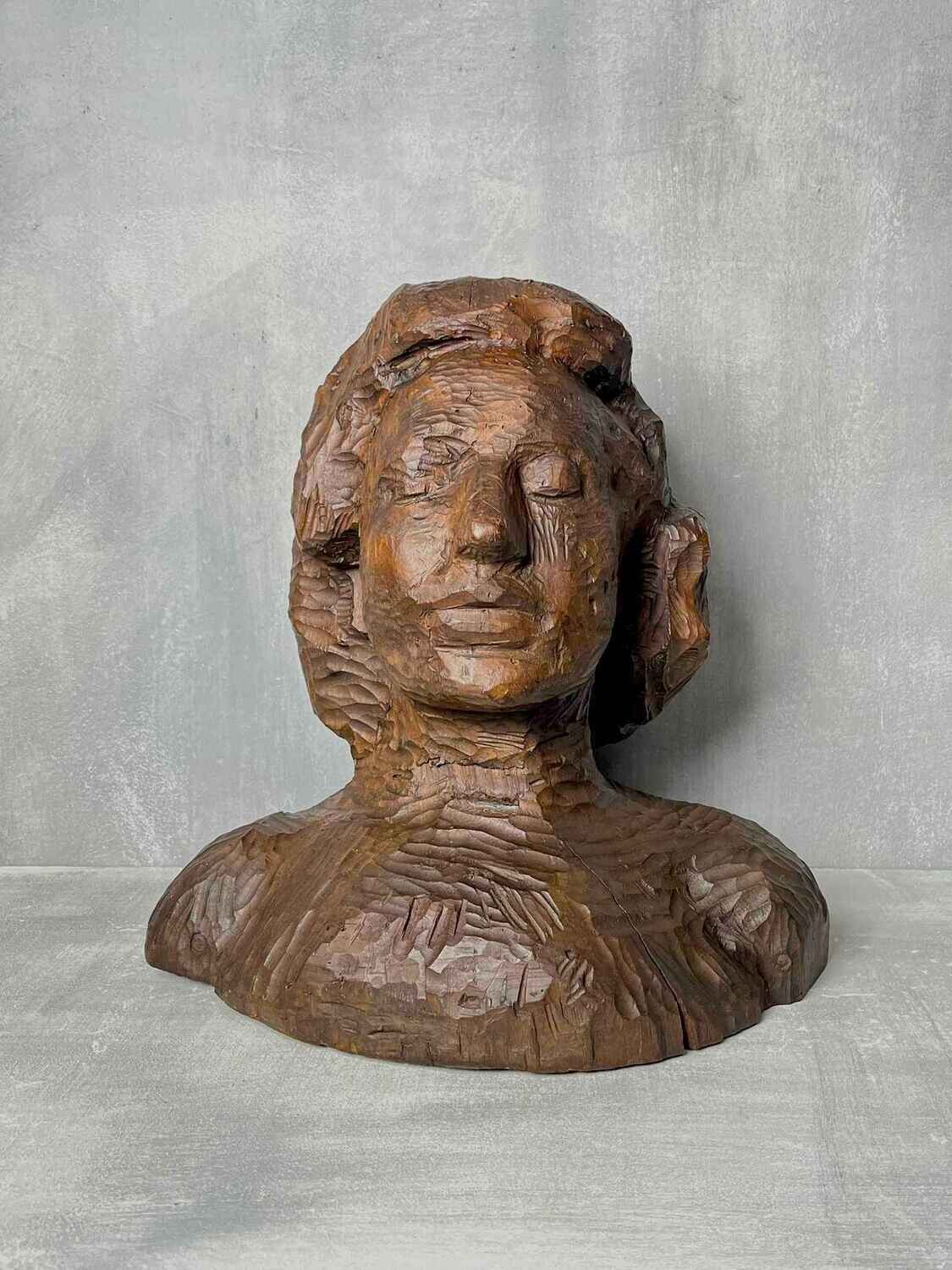 Antieke Houten Vrouwenbuste ‘Sabine’, gedateerd 1845