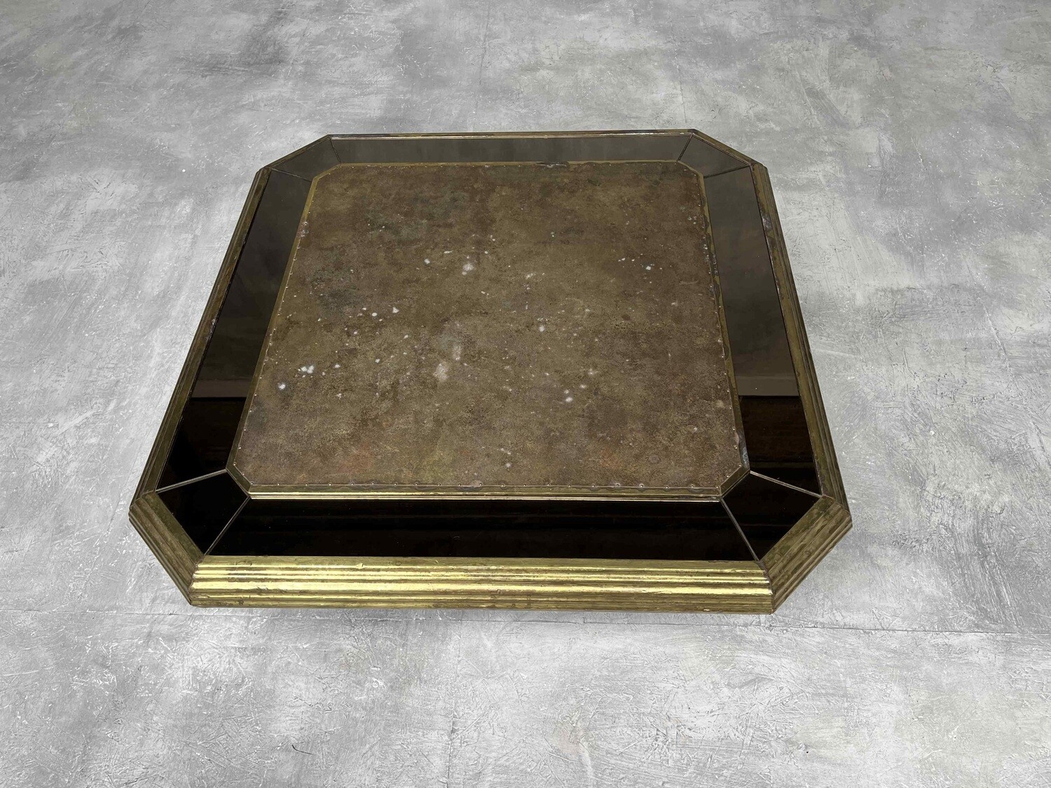 Vintage Postmoderne Salontafel met Gefumeerd Spiegelglas, ca. 1970–1980