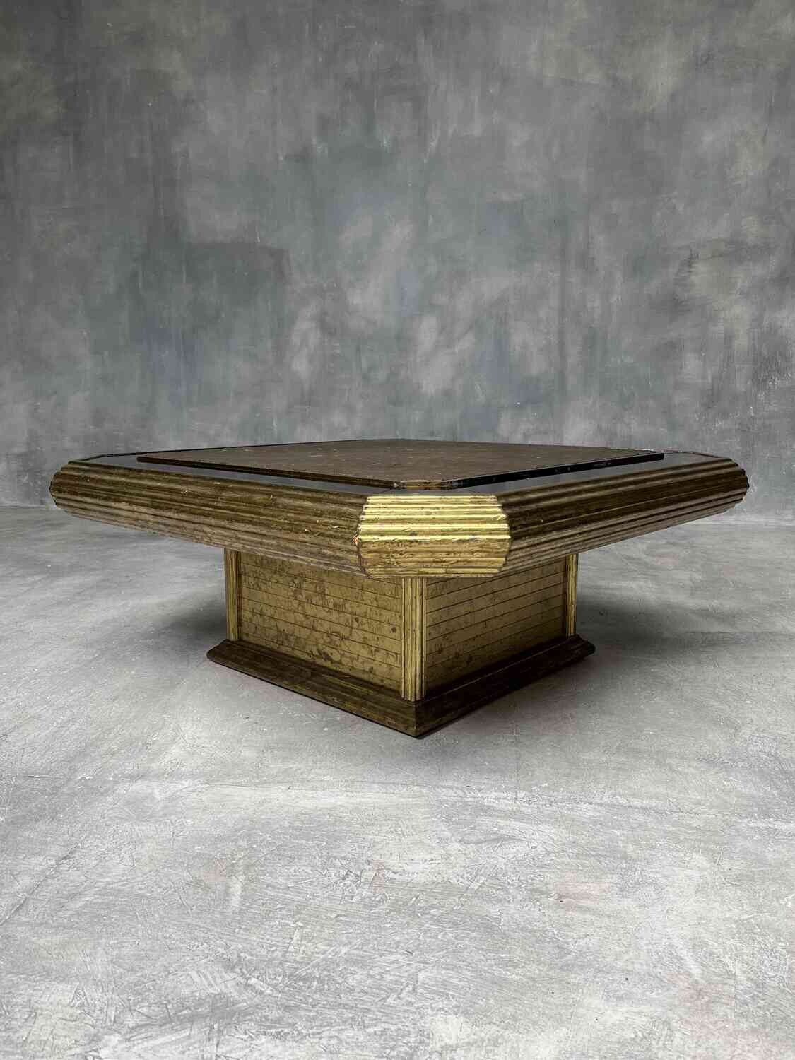 Vintage Postmoderne Salontafel met Gefumeerd Spiegelglas, ca. 1970–1980