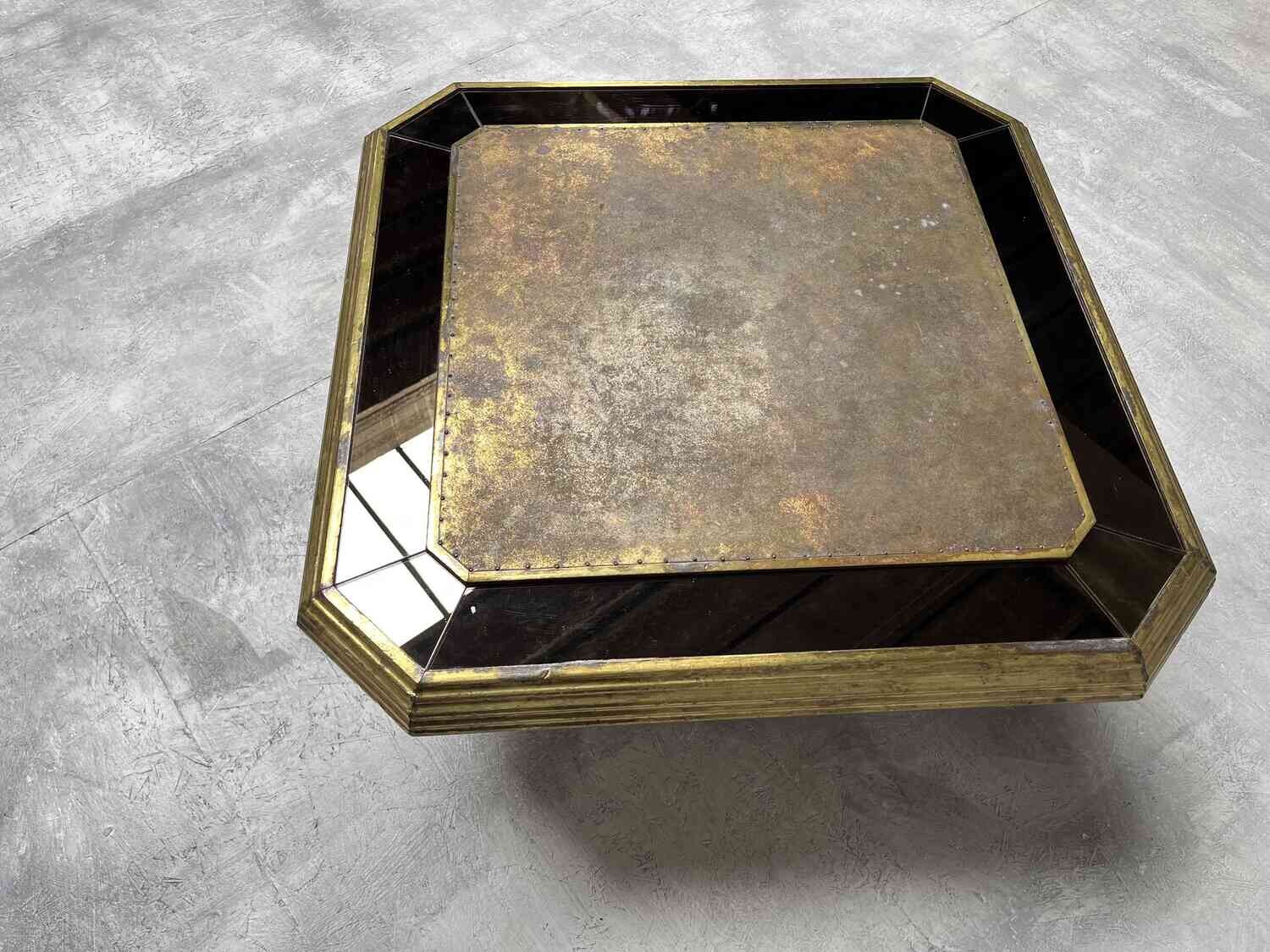 Vintage Postmoderne Salontafel met Gefumeerd Spiegelglas, ca. 1970–1980