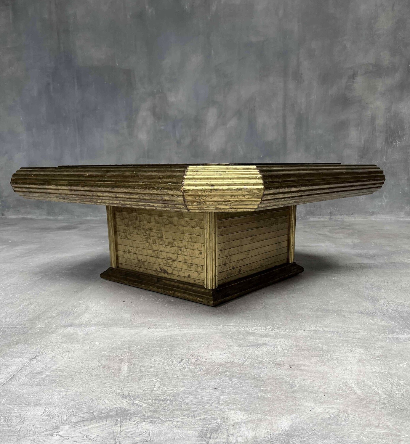 Vintage Postmoderne Salontafel met Gefumeerd Spiegelglas, ca. 1970–1980
