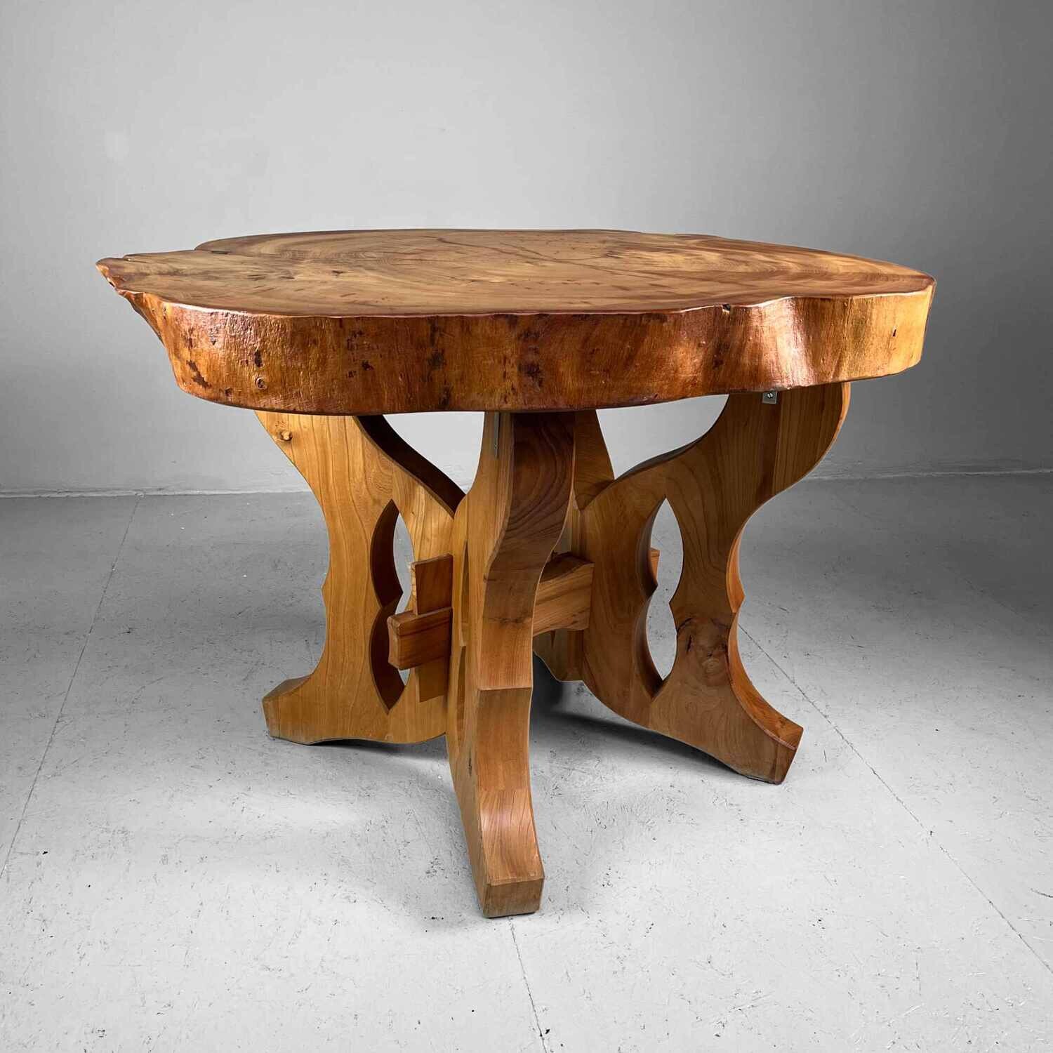 Sculpturale Massief Houten Boomstamtafel, ca. 1970–1990