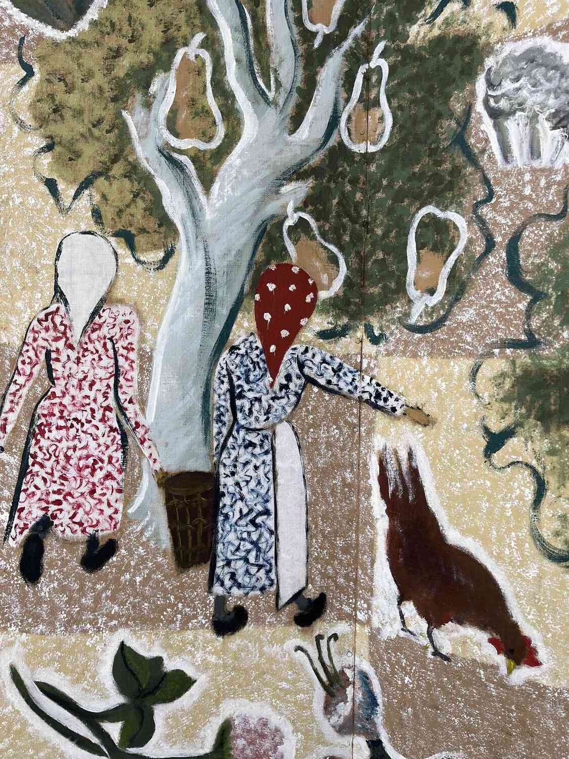 Handgeschilderde Vierdelige Paravent ‘Fruitoogst’ door Alice D’Haese, 1949–1950