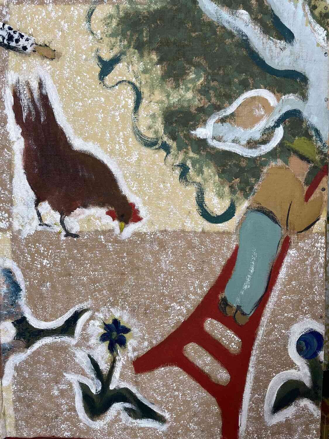 Handgeschilderde Vierdelige Paravent ‘Fruitoogst’ door Alice D’Haese, 1949–1950