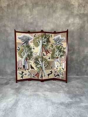 Handgeschilderde Vierdelige Paravent ‘Fruitoogst’ door Alice D’Haese, 1949–1950