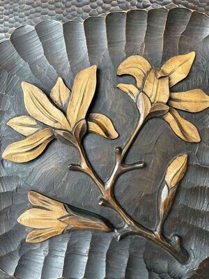 Japans Handgesneden Houten Wandpaneel met Magnolia, ca. 1950–1960