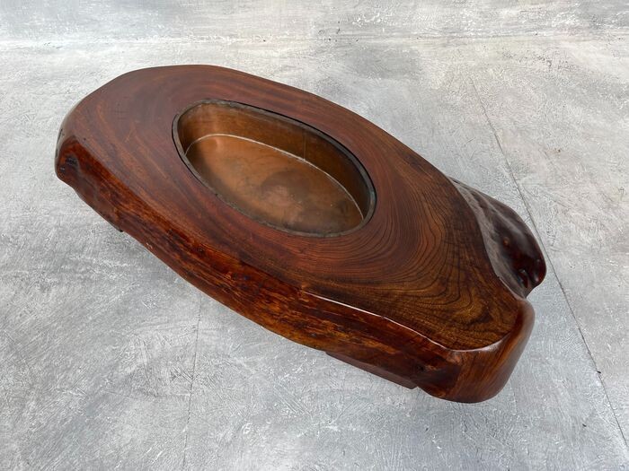Antique Low Japanese Wood and Copper Hibachi, Meiji Period, 1868–1912