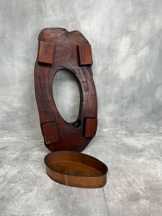 Antique Low Japanese Wood and Copper Hibachi, Meiji Period, 1868–1912