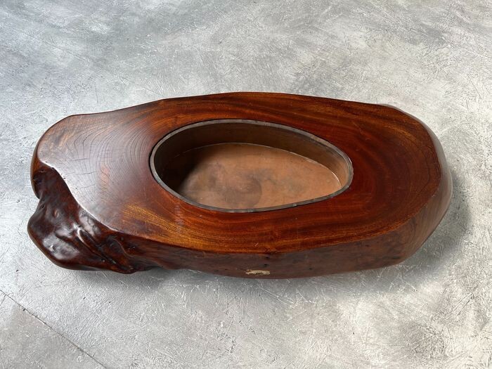 Antique Low Japanese Wood and Copper Hibachi, Meiji Period, 1868–1912