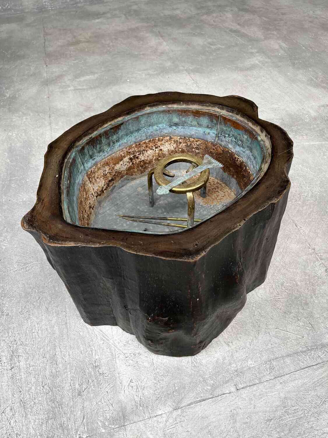 Antique Japanese Tree-Trunk Hibachi with Copper Liner, Meiji Period, 1868–1912