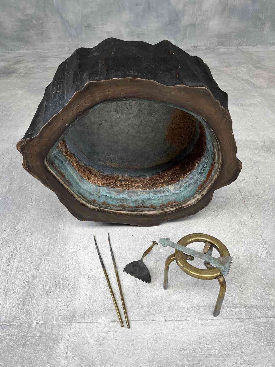 Antique Japanese Tree-Trunk Hibachi with Copper Liner, Meiji Period, 1868–1912