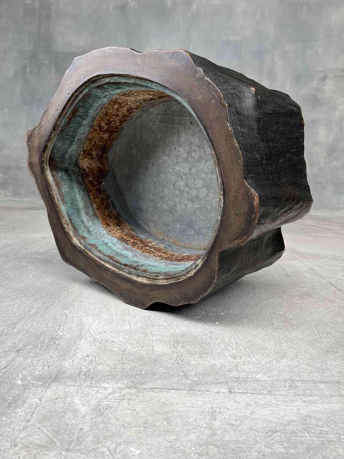Antique Japanese Tree-Trunk Hibachi with Copper Liner, Meiji Period, 1868–1912
