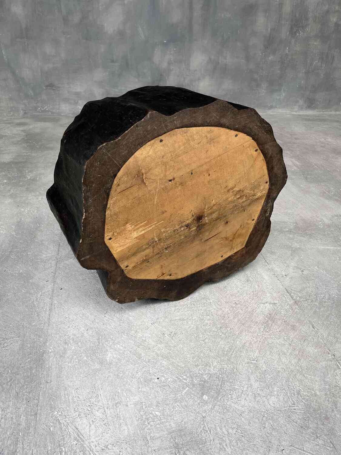 Antique Japanese Tree-Trunk Hibachi with Copper Liner, Meiji Period, 1868–1912