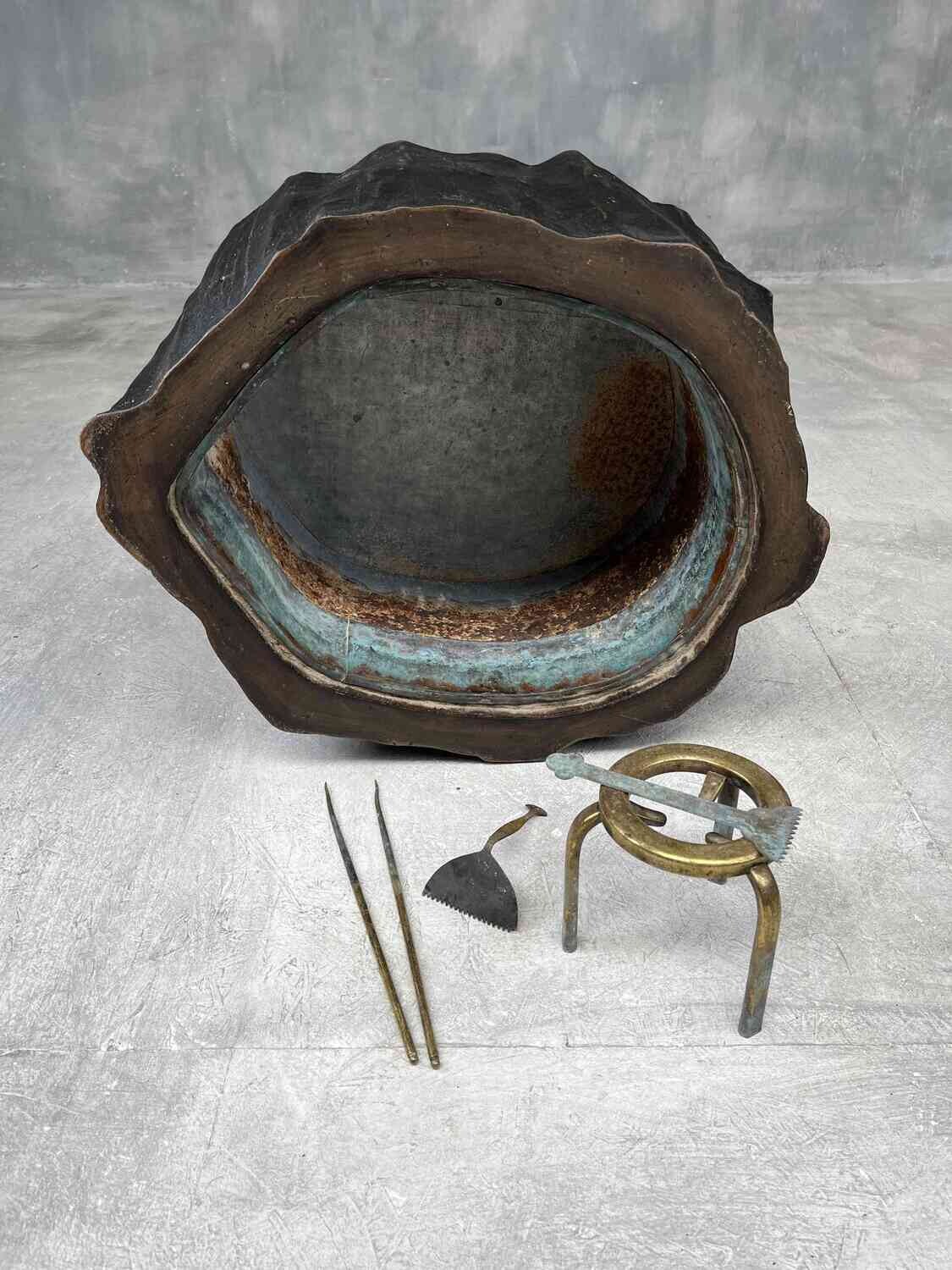 Antique Japanese Tree-Trunk Hibachi with Copper Liner, Meiji Period, 1868–1912