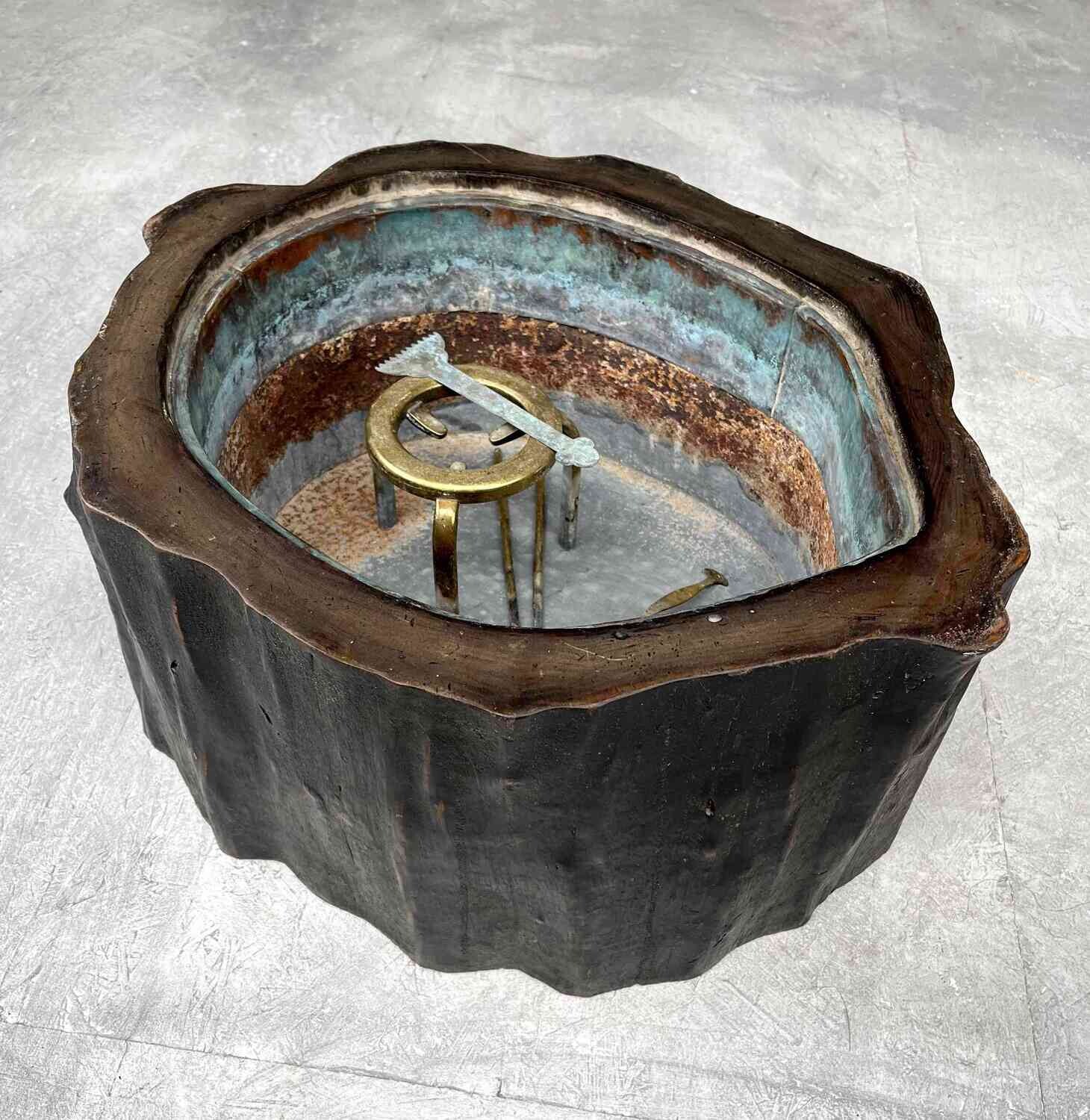 Antique Japanese Tree-Trunk Hibachi with Copper Liner, Meiji Period, 1868–1912