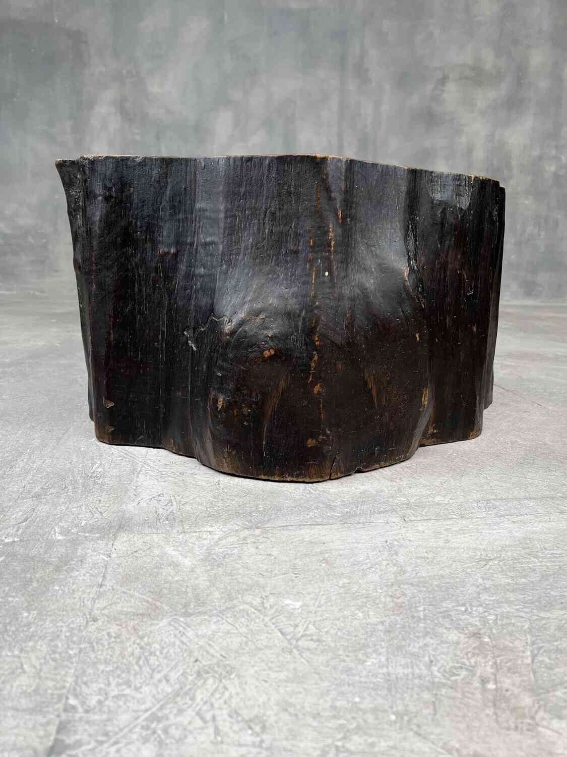 Antique Japanese Tree-Trunk Hibachi with Copper Liner, Meiji Period, 1868–1912