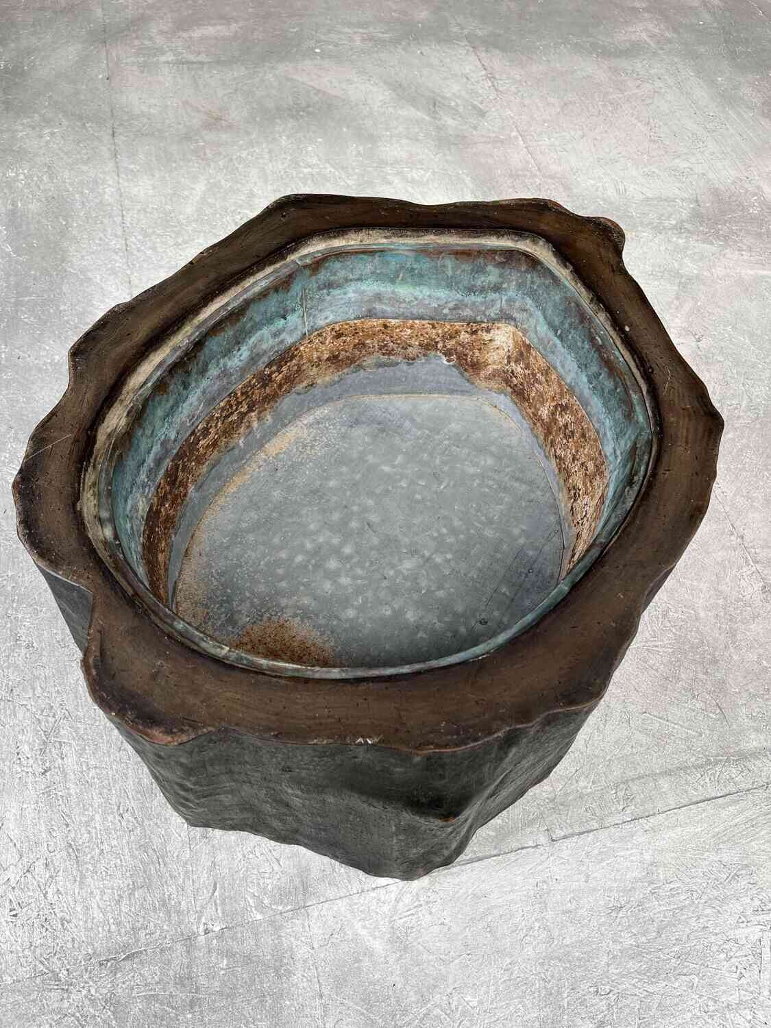 Antique Japanese Tree-Trunk Hibachi with Copper Liner, Meiji Period, 1868–1912