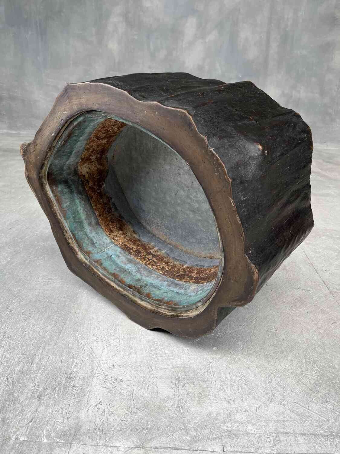 Antique Japanese Tree-Trunk Hibachi with Copper Liner, Meiji Period, 1868–1912
