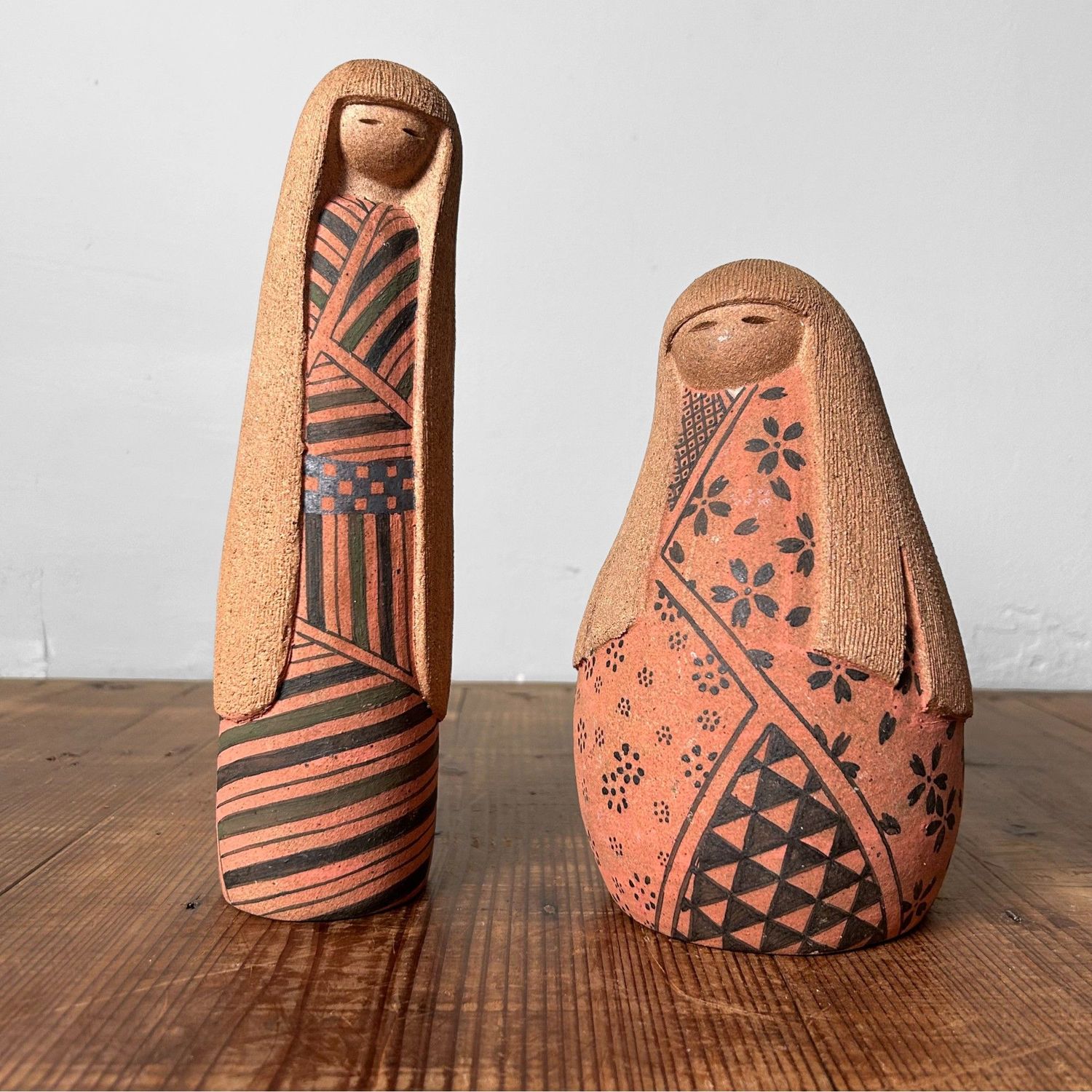 Rare Set of Terracotta Kokeshi, Shōwa Period, Japan.