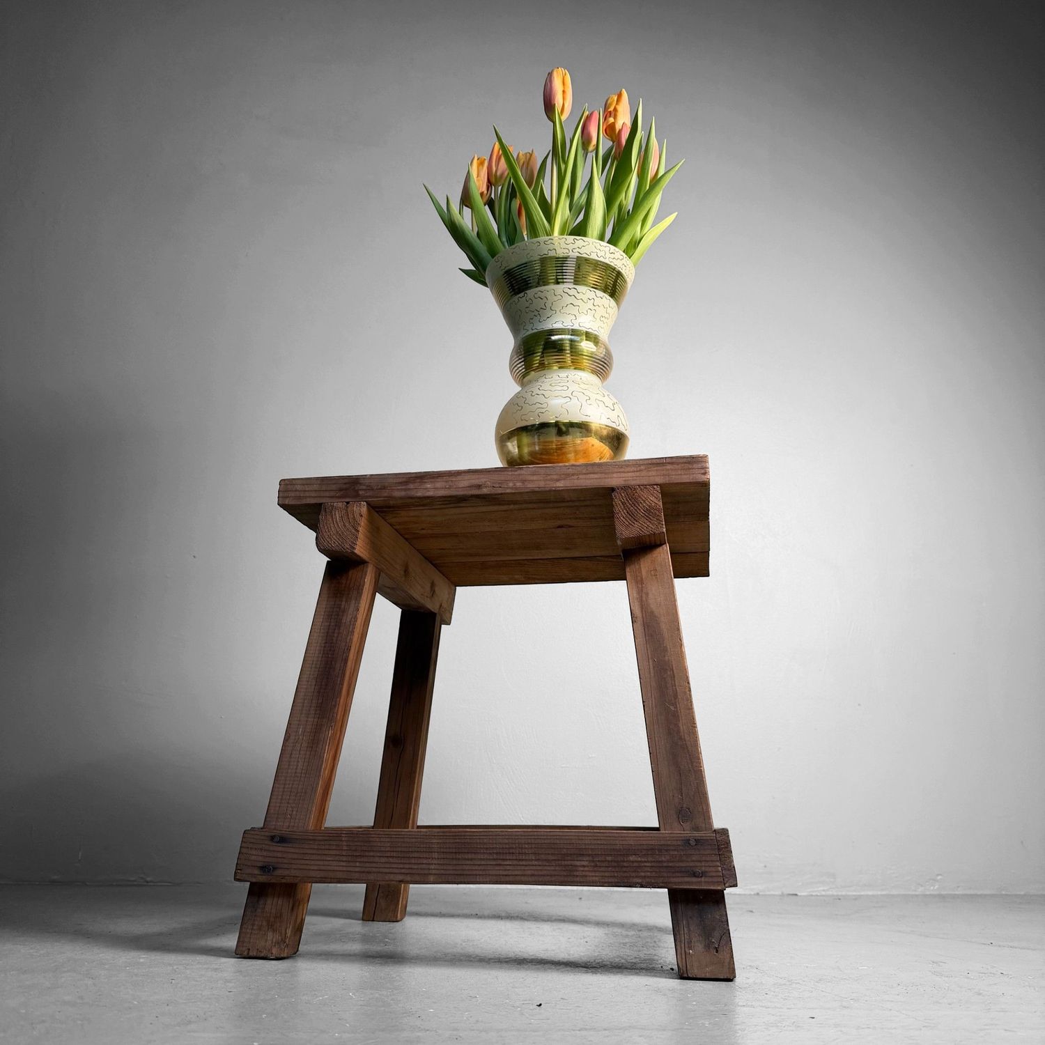 Minimalist Japanese Wooden Mingei Stool, 1920s