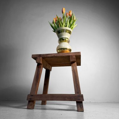 Minimalist Japanese Wooden Mingei Stool, 1920s