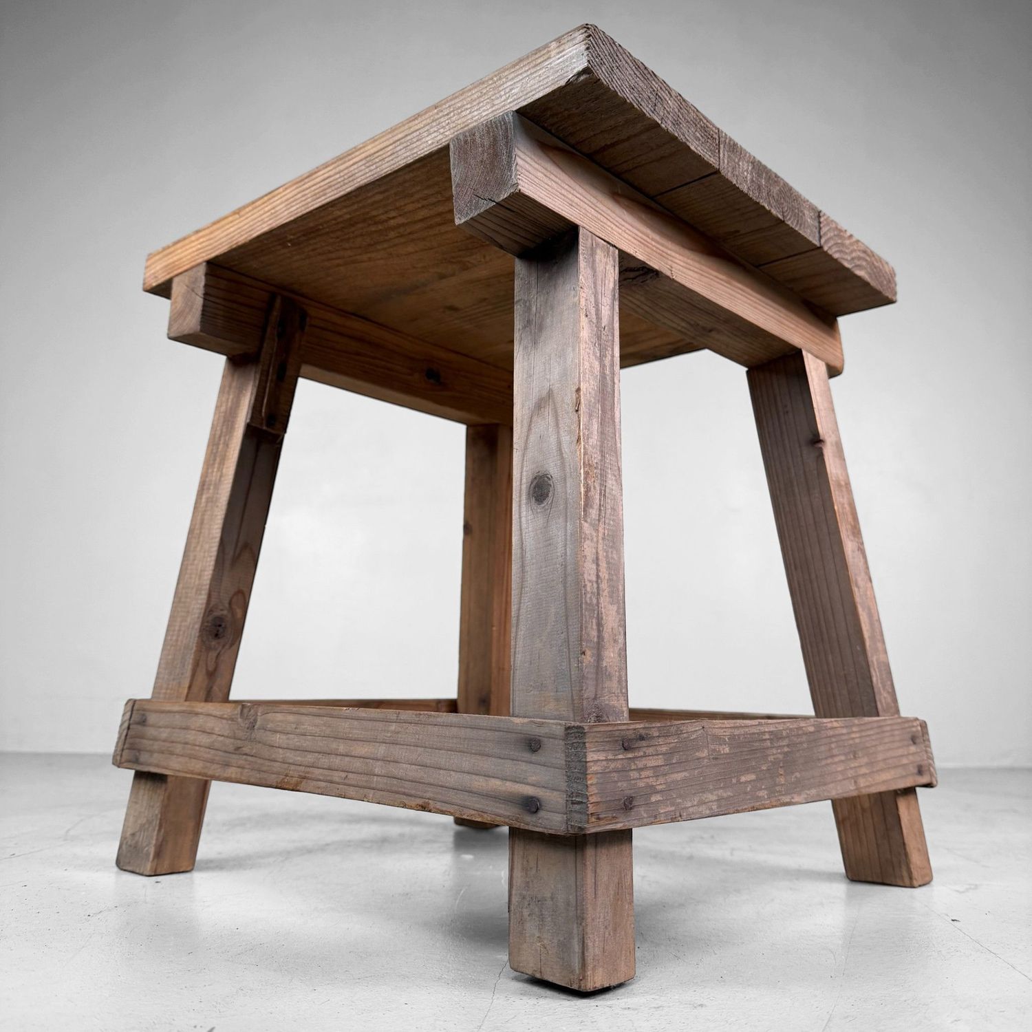 Minimalist Japanese Wooden Mingei Stool, 1920s