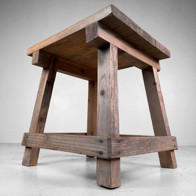 Minimalist Japanese Wooden Mingei Stool, 1920s