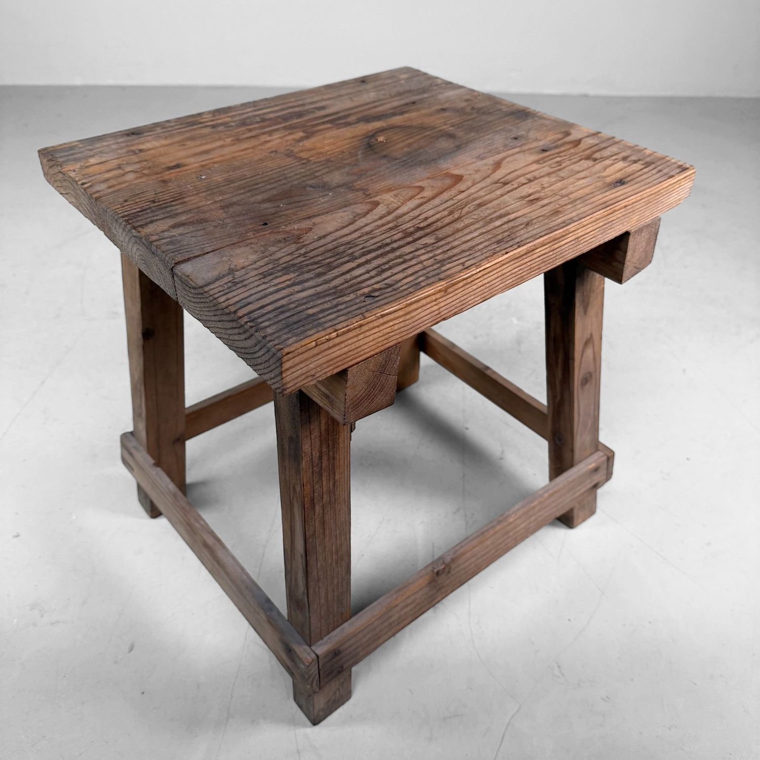 Minimalist Japanese Wooden Mingei Stool, 1920s