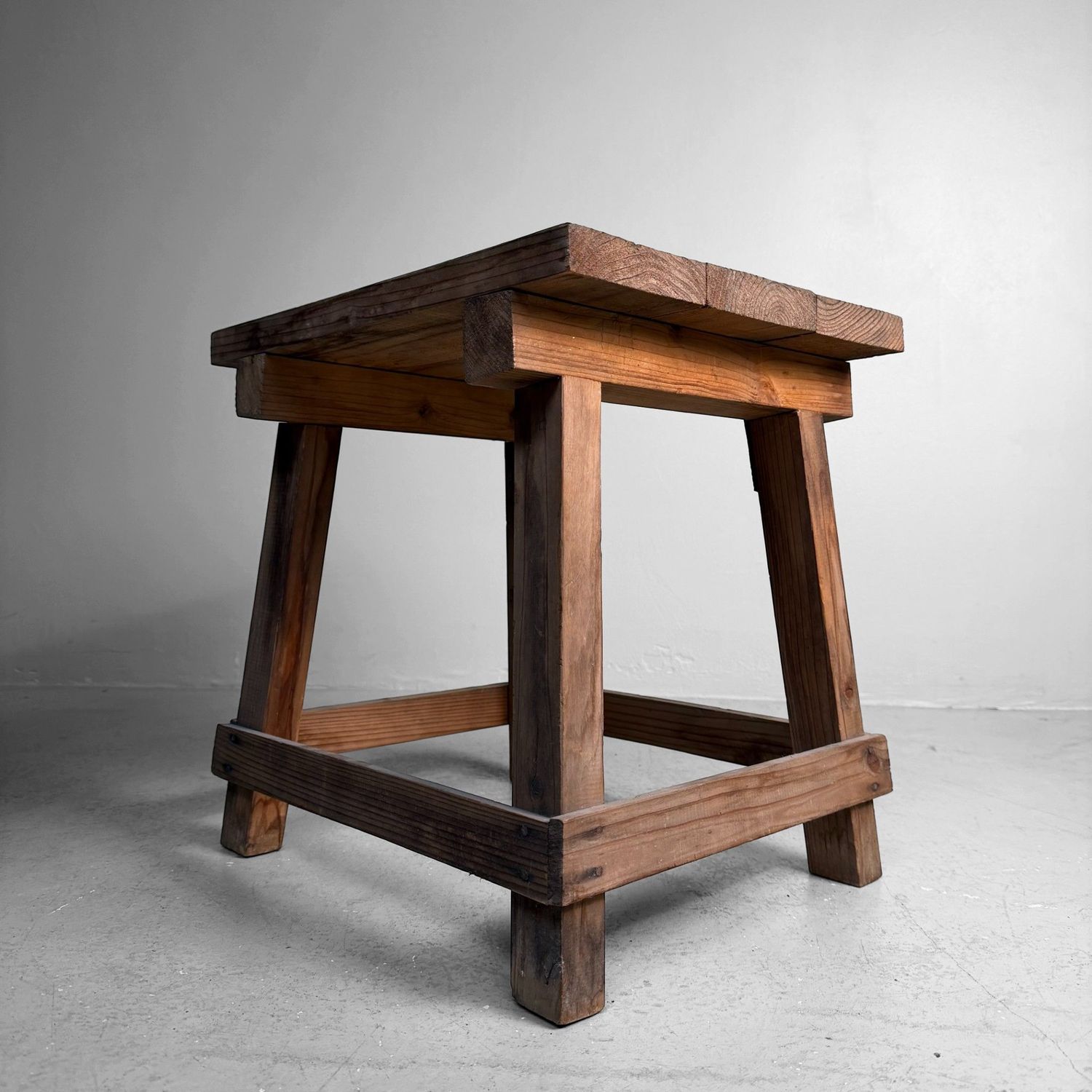 Minimalist Japanese Wooden Mingei Stool, 1920s